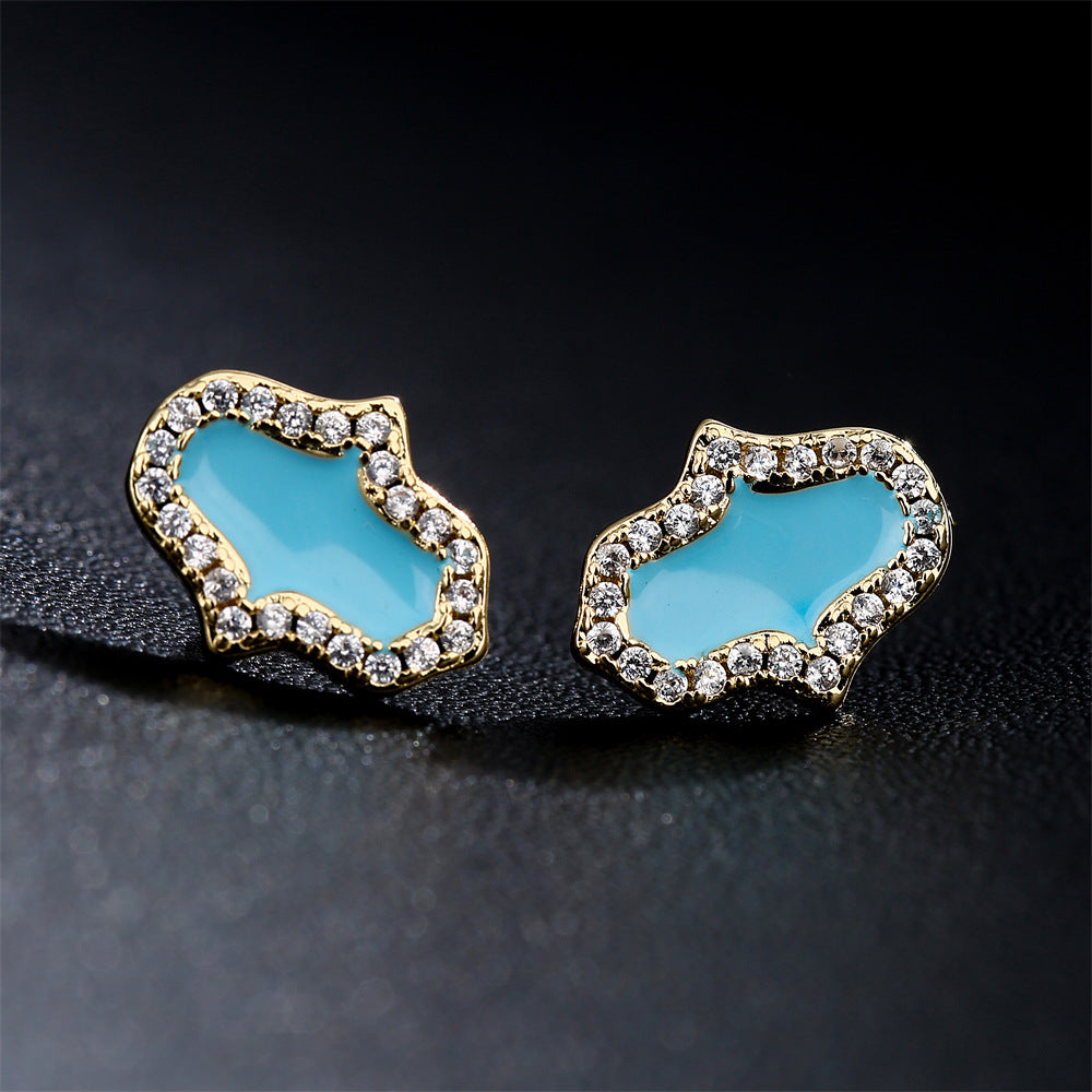 Minimalist Geometric Hand-Shaped Earrings in Copper with 18K Gold Plating and Micro-Paved Zirconia
