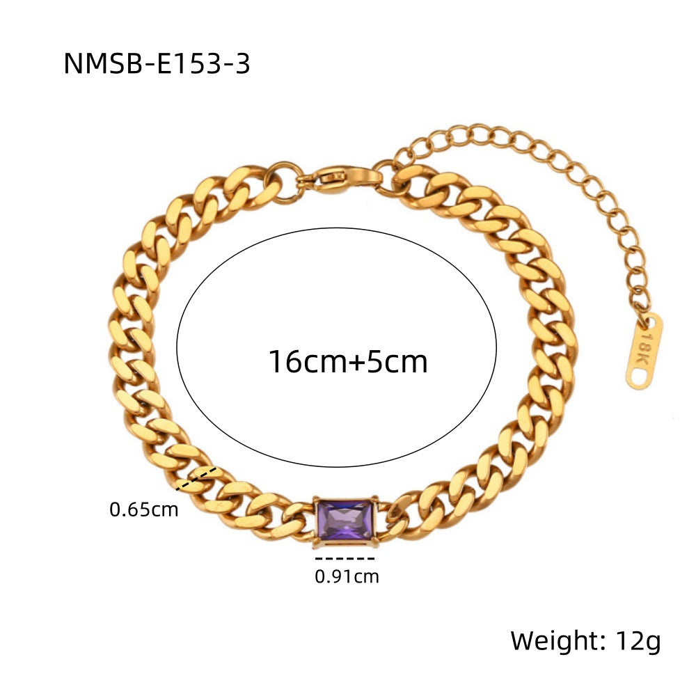Fashionable Geometric Titanium Steel Bracelet for Women with Gold Plating and Rhinestone Inlay, Minimalist and Versatile Design