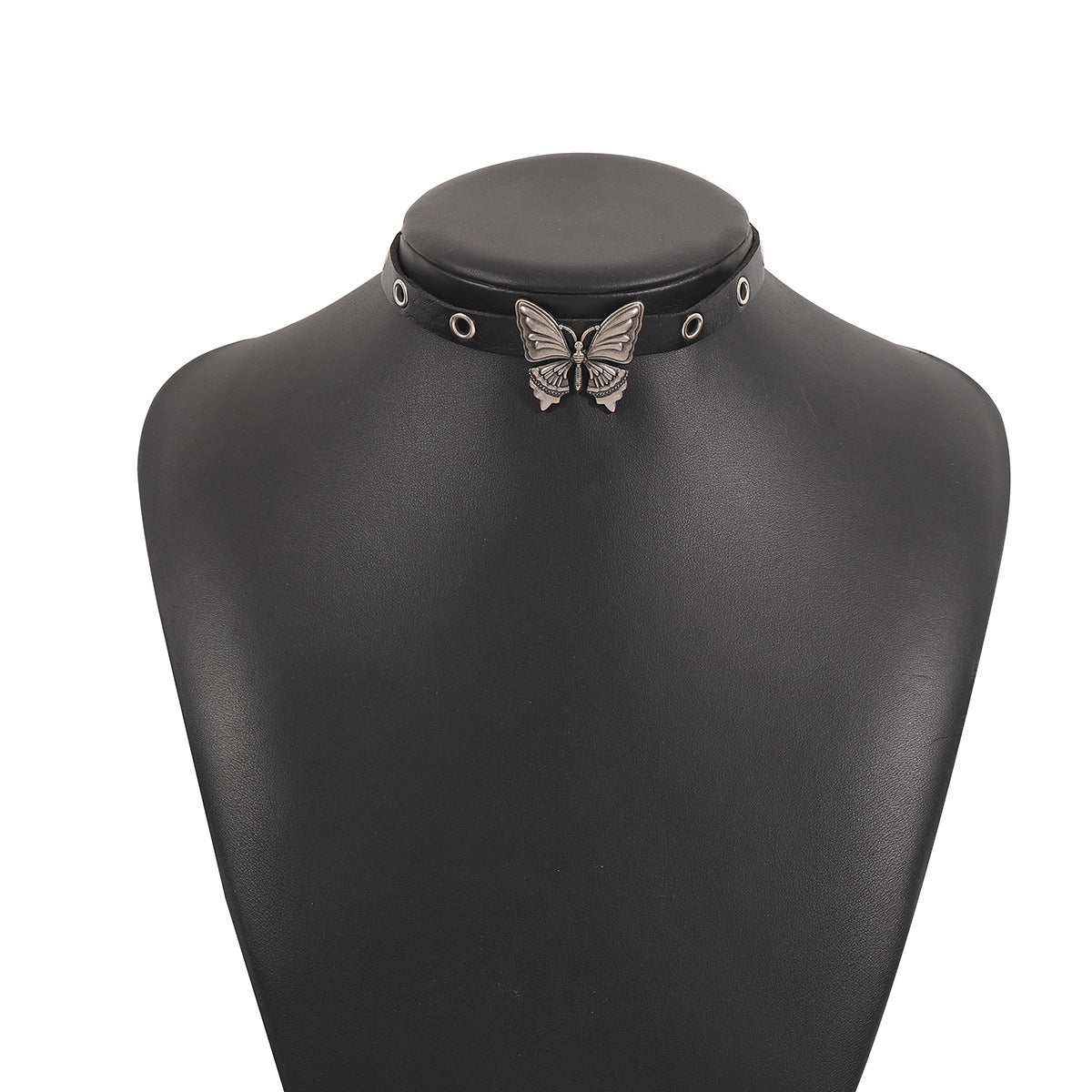 Collar con colgante de mariposa Dark Academia en cuero y aleación con acabado artesanal, unisex