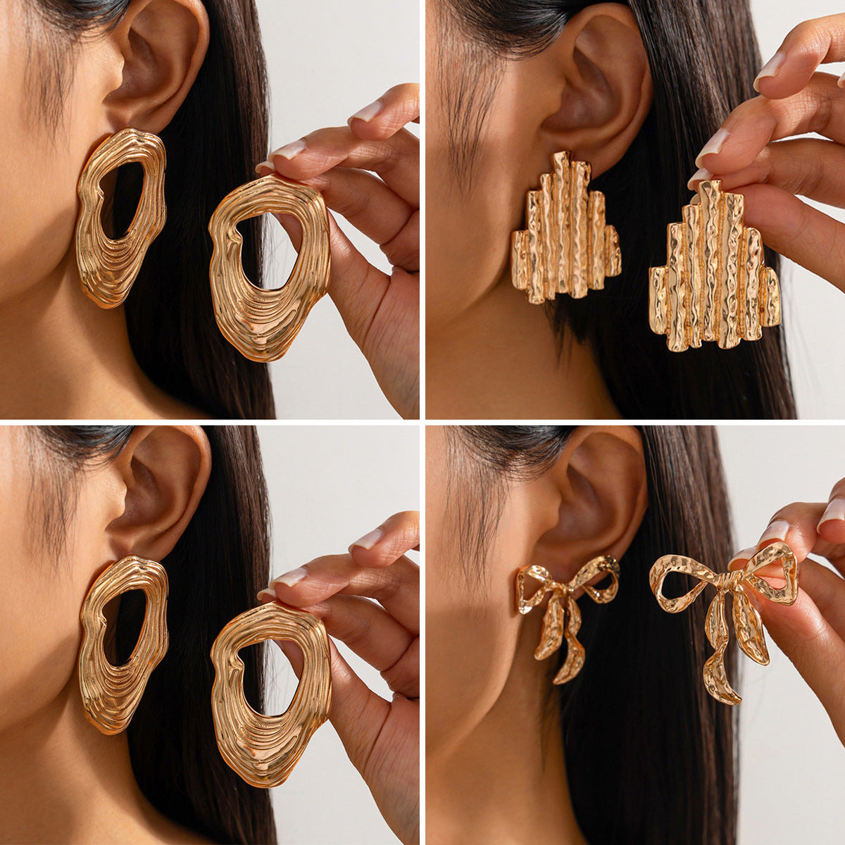 Exaggerated Geometric Zinc Alloy Plated Earrings Set for Women