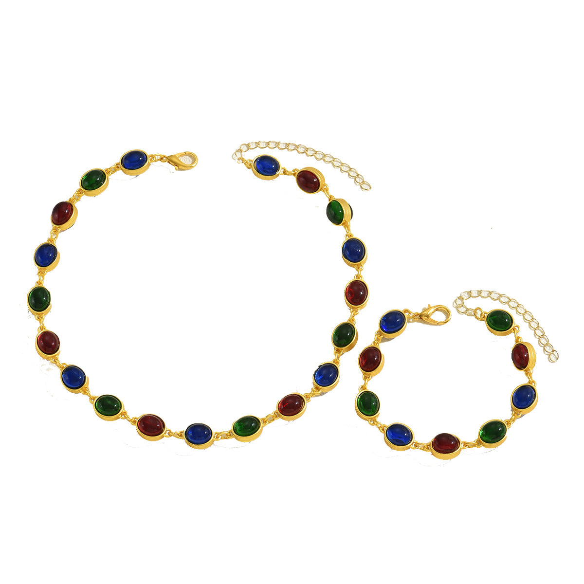 Set Collana e Bracciale in Lega a Forma Geometrica per Donna d'Ufficio, con Gemme Artificiali Incassate, Placcato Color Oro 18K, Delicata Catena alla Clavicola e Minimalista Gioiello da Polso