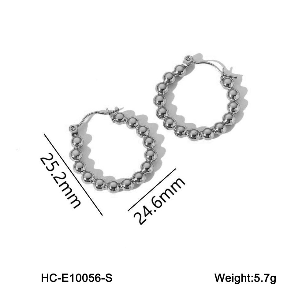 Minimalist Geometric Hollow Beaded Titanium Steel Earrings for Women Hypoallergenic Plated Fashion Studs