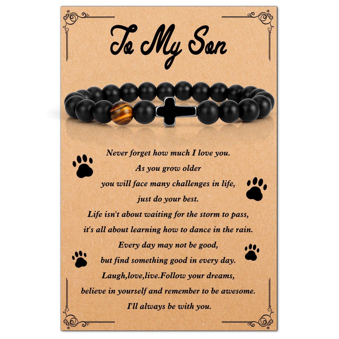 Matte Black Hematite Tiger Eye Cross Bracelet Adjustable Elastic Cord Unisex