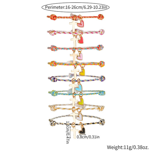Pulsera de aleación con corazón tejido arcoíris y goteo de aceite para mujeres y hombres
