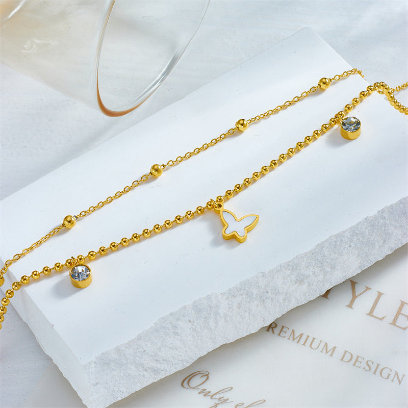 Cavigliera Vintage da Donna in Acciaio al Titanio a Forma di Farfalla con Strass
