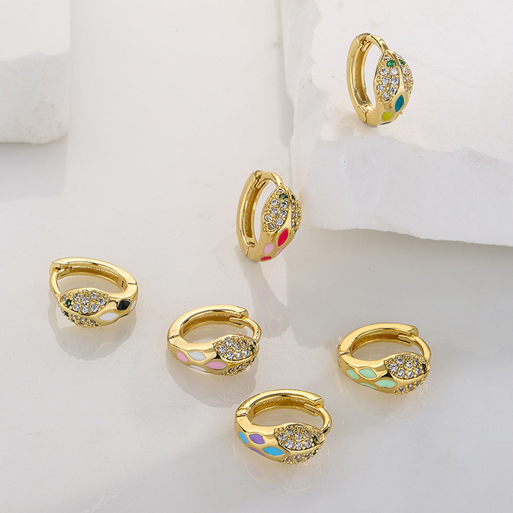 Orecchini a Cerchio Geometrici Rame Stile Vintage con Placcatura Oro 18K e Dettagli in Zirconia Smaltata