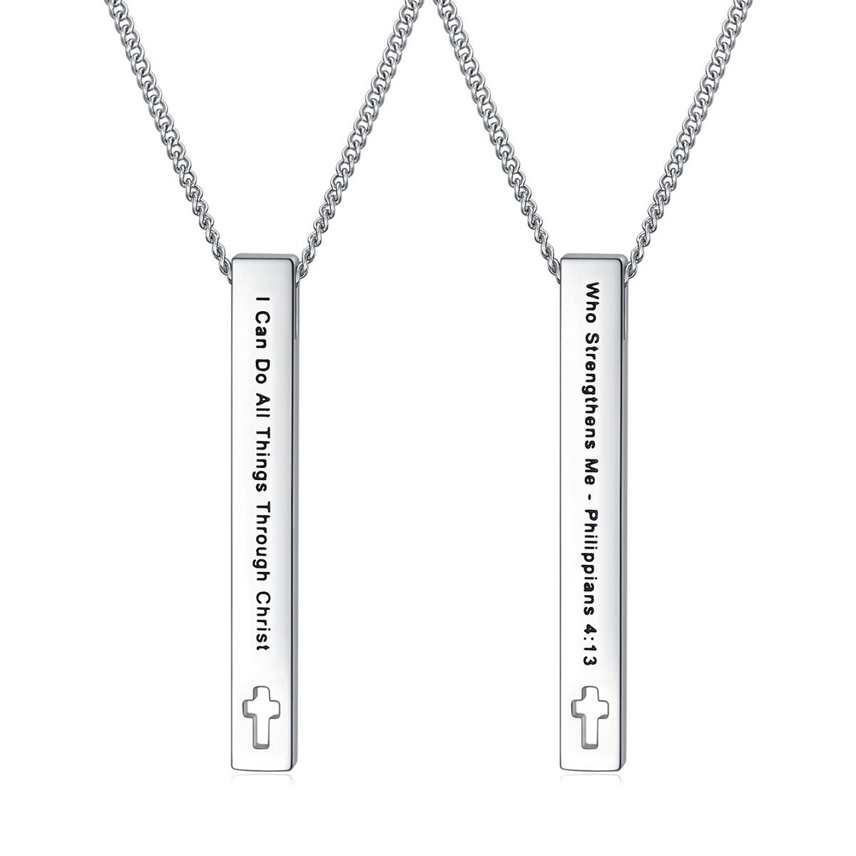 Elegante Collana Bibbia Geometrica in Acciaio Inox da Donna con Ciondolo in Acciaio al Titanio Lucido e Motivo a Margherite su Catena a O