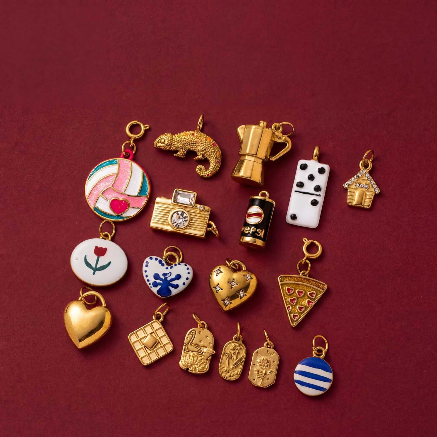 Vintage Heart Camera Stainless Steel 18K Gold PVD Plated DIY Charm Bar
