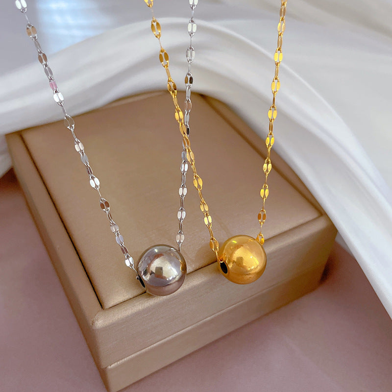 Minimalist Titanium Steel Geometric Lucky Bead Pendant Necklace for Women with Gold Plating and Locket Chain Style