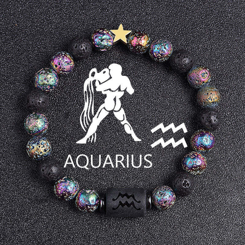 Casual Plated Volcanic Stone Star Beaded Bracelet 8mm Unisex Zodiac Jewelry