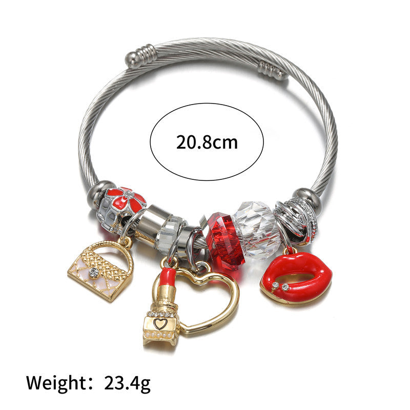 Adjustable Titanium Steel Heart Geometric Pendant Bracelet