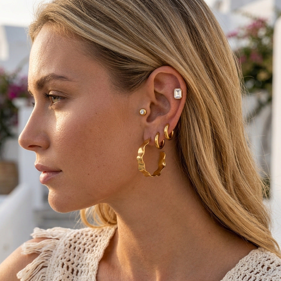 Elegant Geometric Gold Plated Stainless Steel Earrings for Women