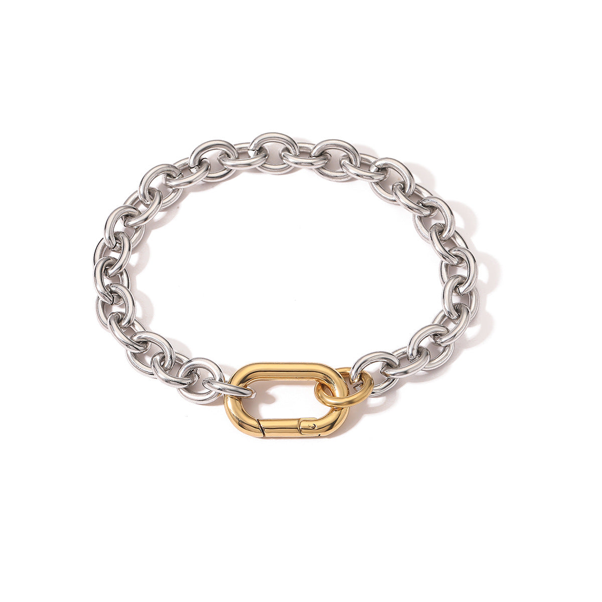 Bracciale minimalista in acciaio inossidabile placcato oro 18 carati da donna, design a contrasto di colore, accessorio di moda stile geometrico
