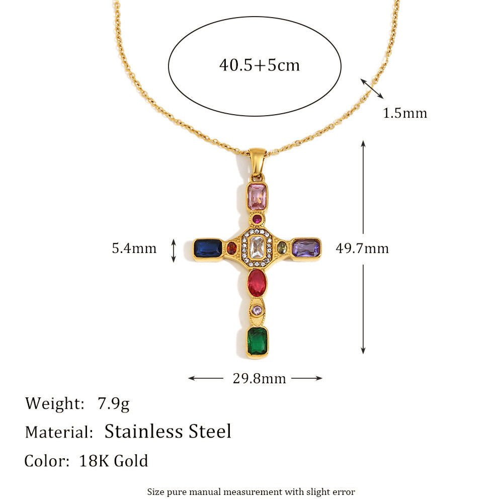 Collana Pendente a Croce Geometrica Ispirata alla Francia Vintage in Acciaio Inossidabile con Placcatura in Oro 18 carati da Donna