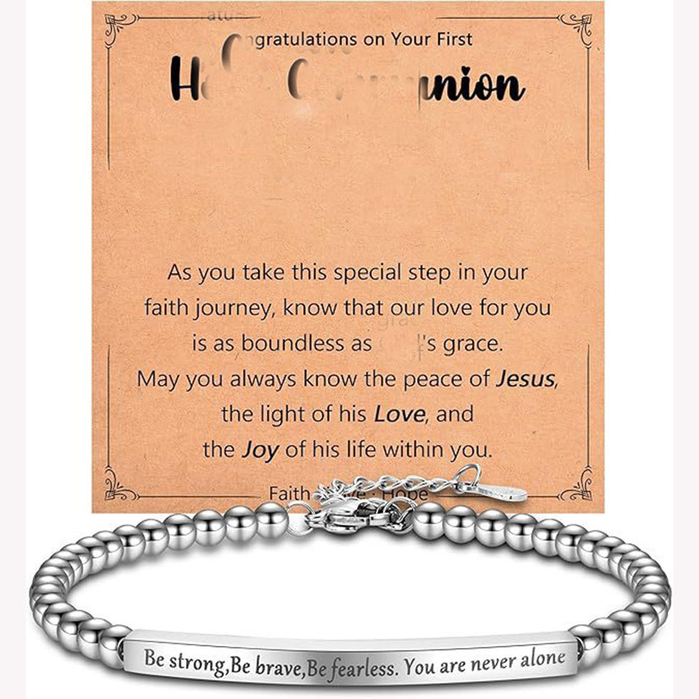 Minimalist Geometric Round Polished Stainless Steel Beaded Bracelet Adjustable Engraved for Unisex