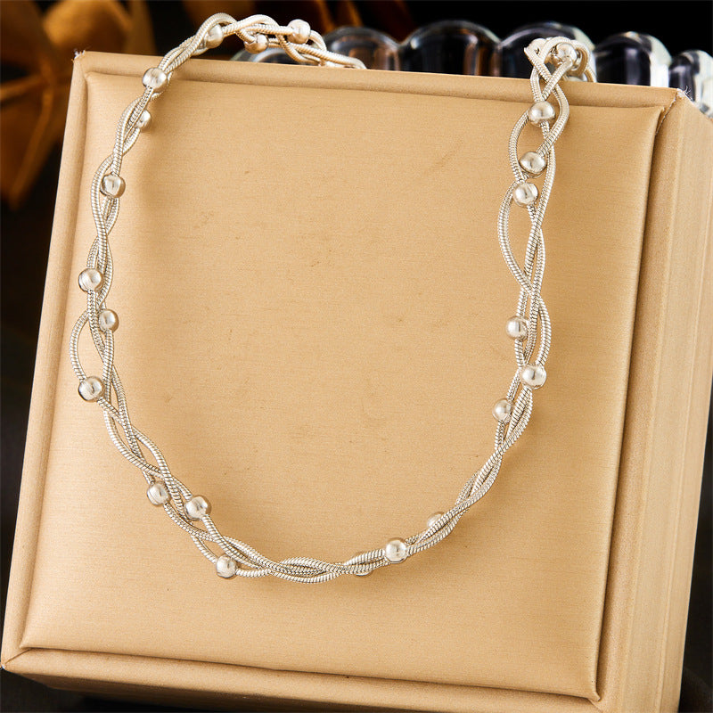 Collar de Cuerda Cruzado de Acero Inoxidable con Baño de Oro Estilo Minimalista Chic para Mujer