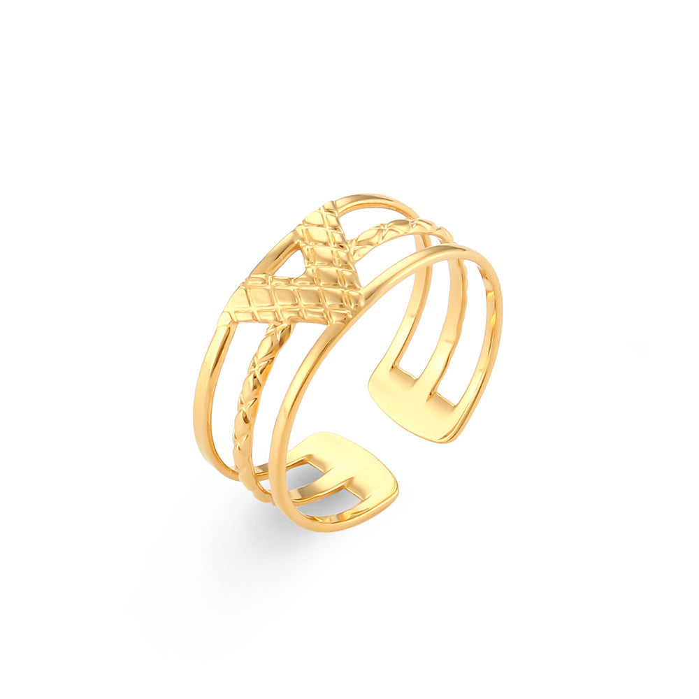 Fashionable Geometric Stainless Steel Ring with Gold Plating for Women