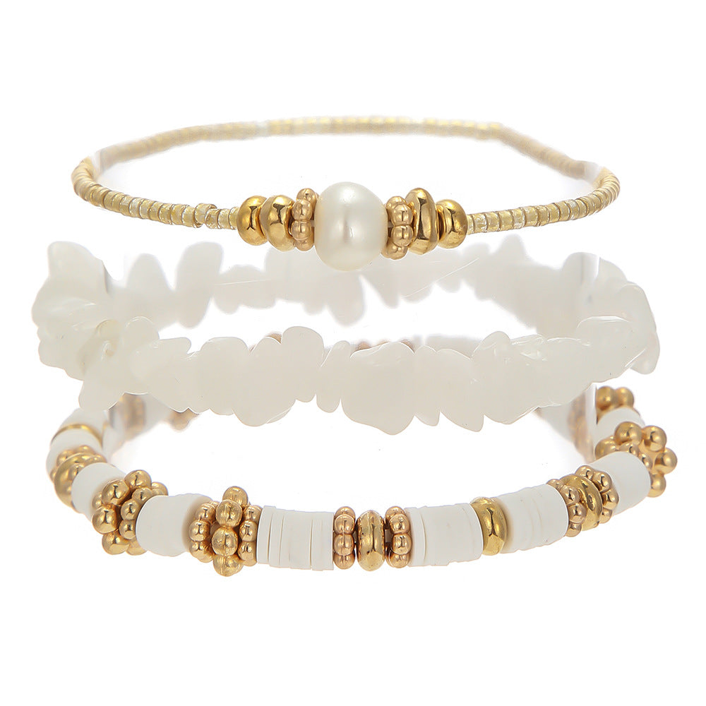 Sweet Geometric Round Glass Pearl Handmade Bracelet for Women