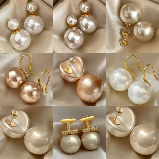 Elegant French Vintage Style Pearl Stud Earrings with Plated Steel Posts for Women Daily Wear Minimalist Geometric Round Design Luxury Look