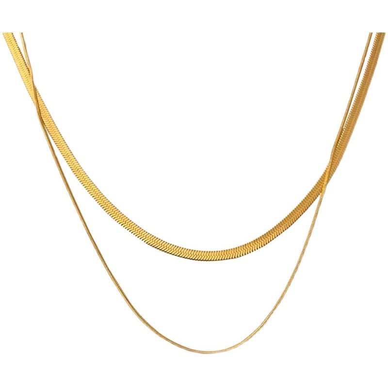Collar de serpiente de doble capa de acero inoxidable geométrico para mujeres y hombres con acabado pulido