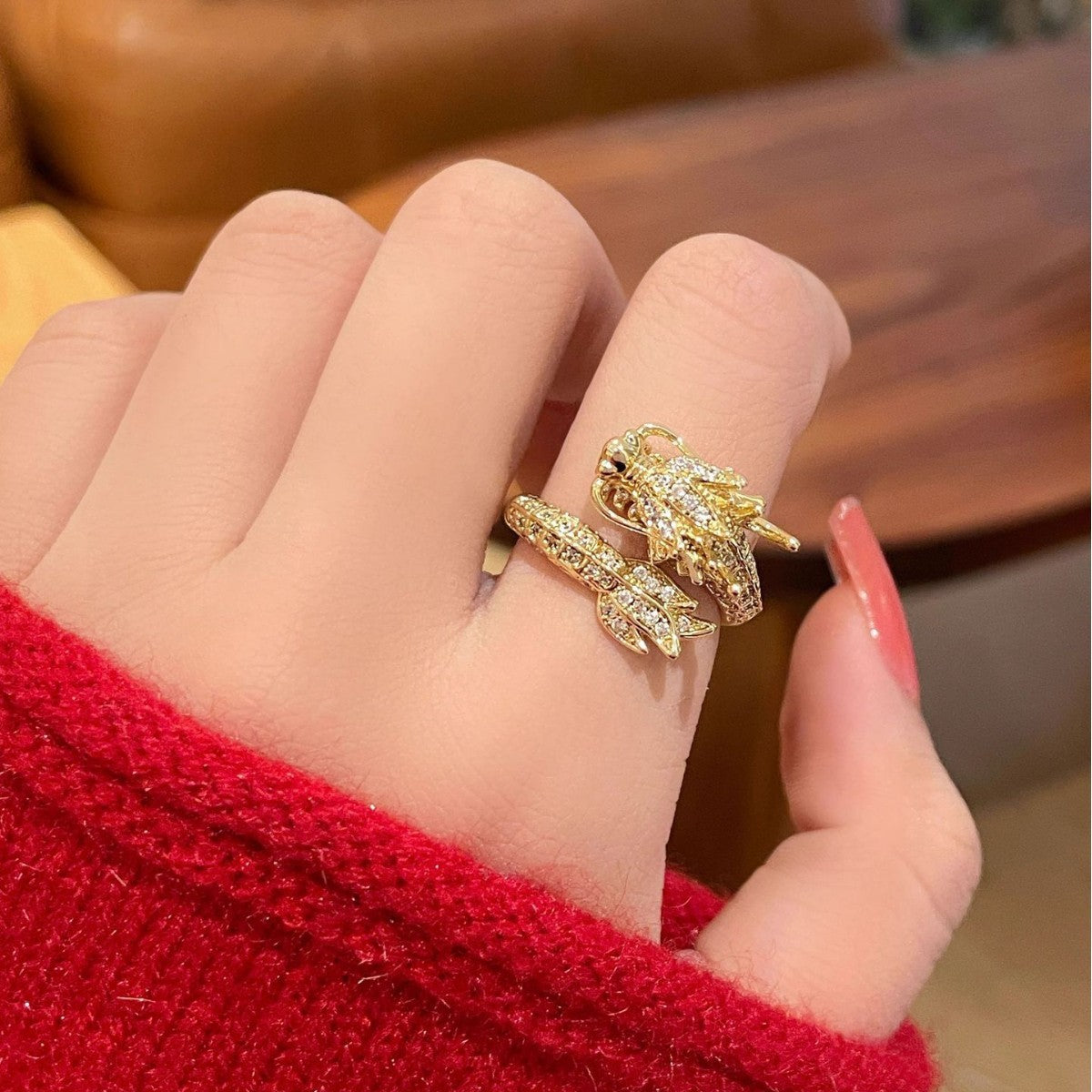 Original Design Dragon Shape Copper Plated 18K Gold Tone Titanium Steel Adjustable Ring for Women and Men with Luxury Feel