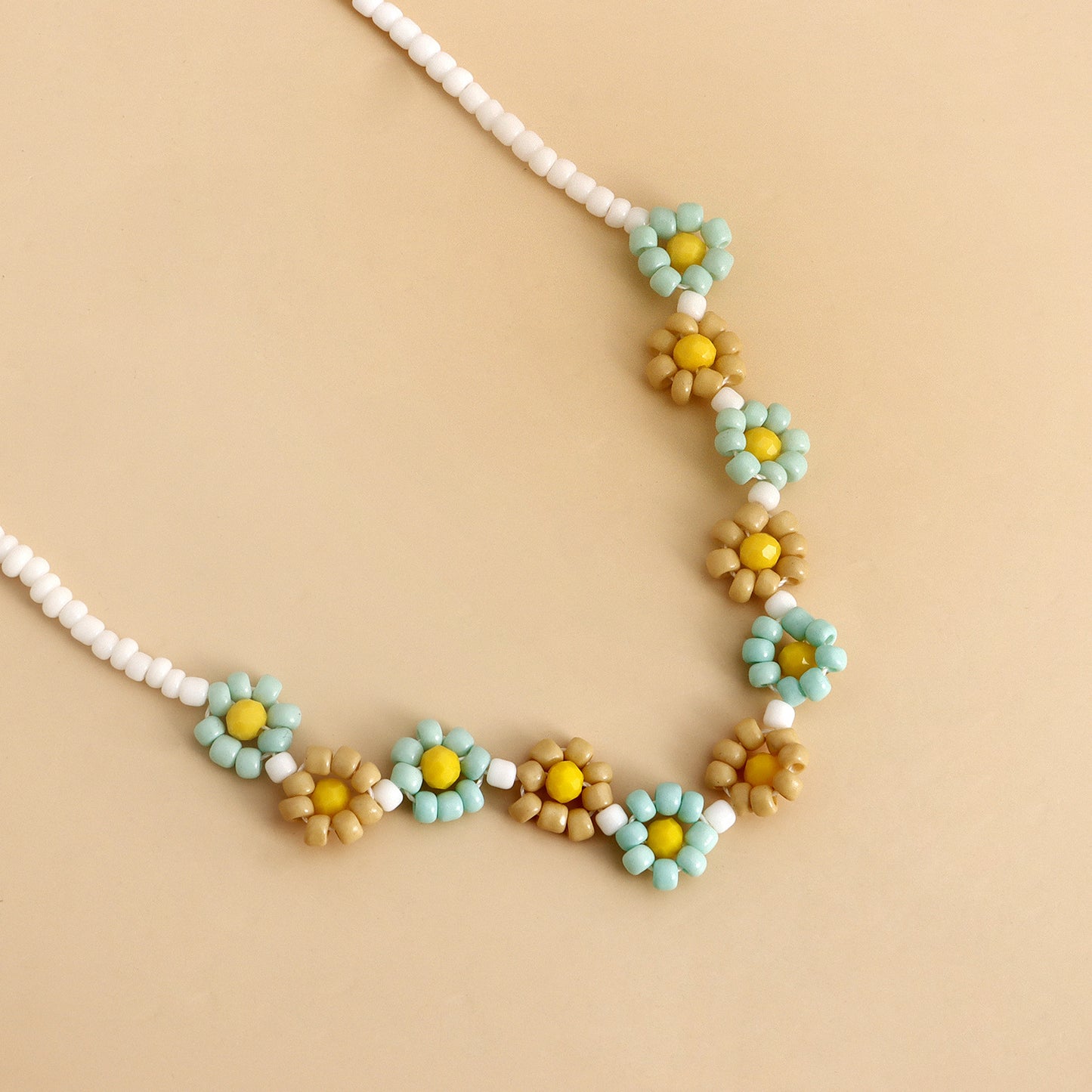 Bohemian Daisy Beaded Necklace with Geometric Pendant in Alloy with Electroplating for Women