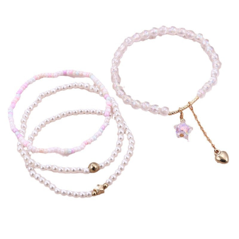 Tobillera Minimalista de Cuentas en Forma de Corazón con Cuentas Miyu Coloridas y Detalles de Perlas para Niñas