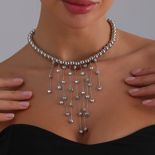 Collar con colgante de corazón y diseño geométrico estilo Y2K con cadena de aleación chapada en oro para mujer
