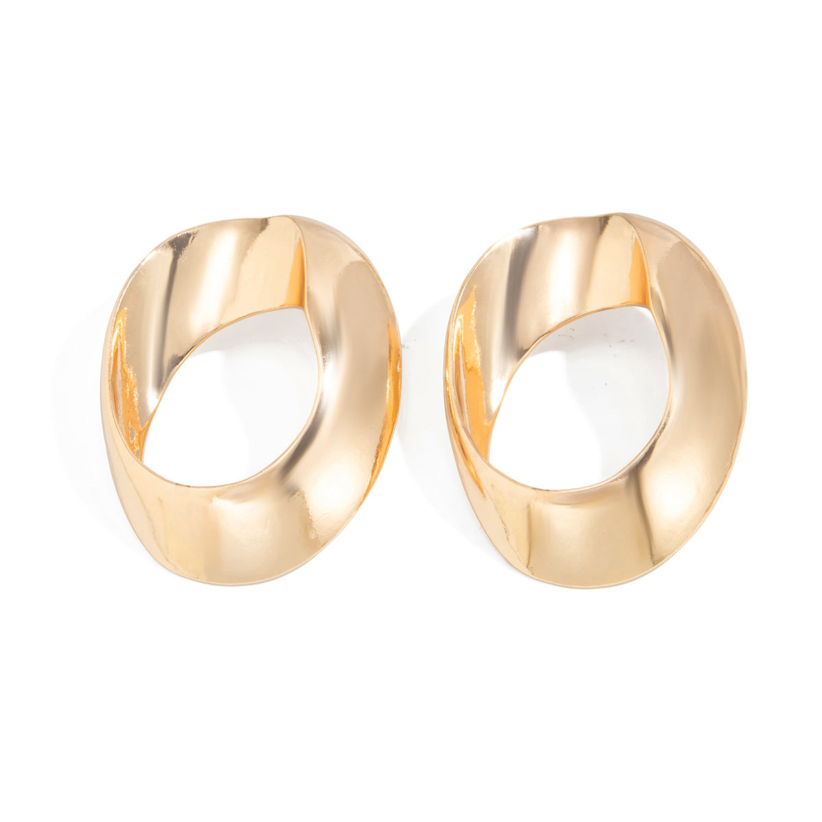 Minimalist Geometric Oval Hollow Plated Zinc Alloy Earrings for Women