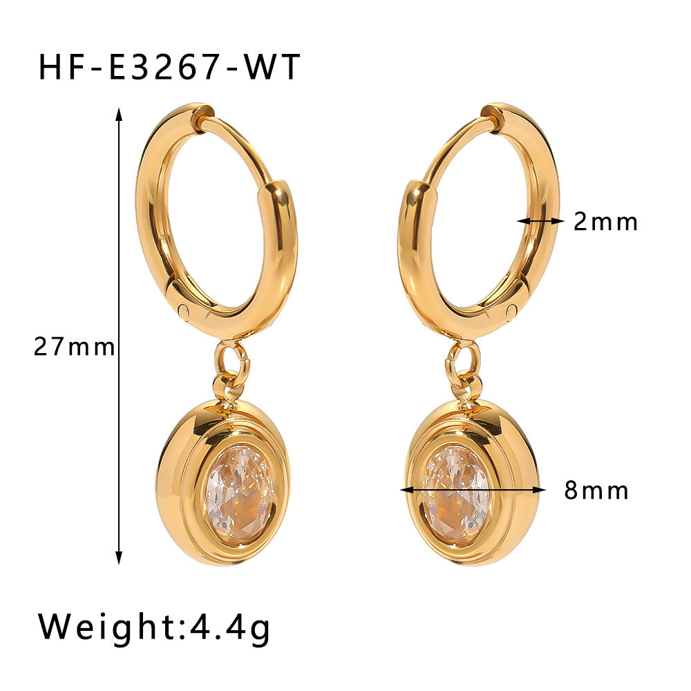 Orecchini Vintage da Donna in Acciaio al Titanio con Smeraldo Verde a Cuore, Zirconia Incastonata, Finitura Placcata e Design Elegante Minimalista