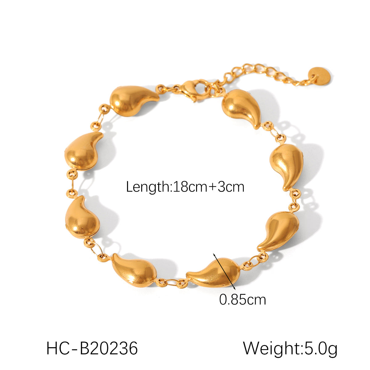 18K Gold Plated Stainless Steel Bracelet with Butterfly Shell Water Drop Flower Geometric Cube Pig Nose Clasp