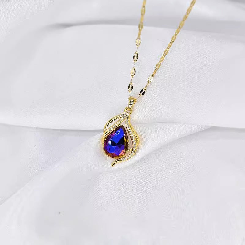 Collar con colgante minimalista en forma de lágrima para mujer, de acero de titanio con baño de oro y diseño irregular