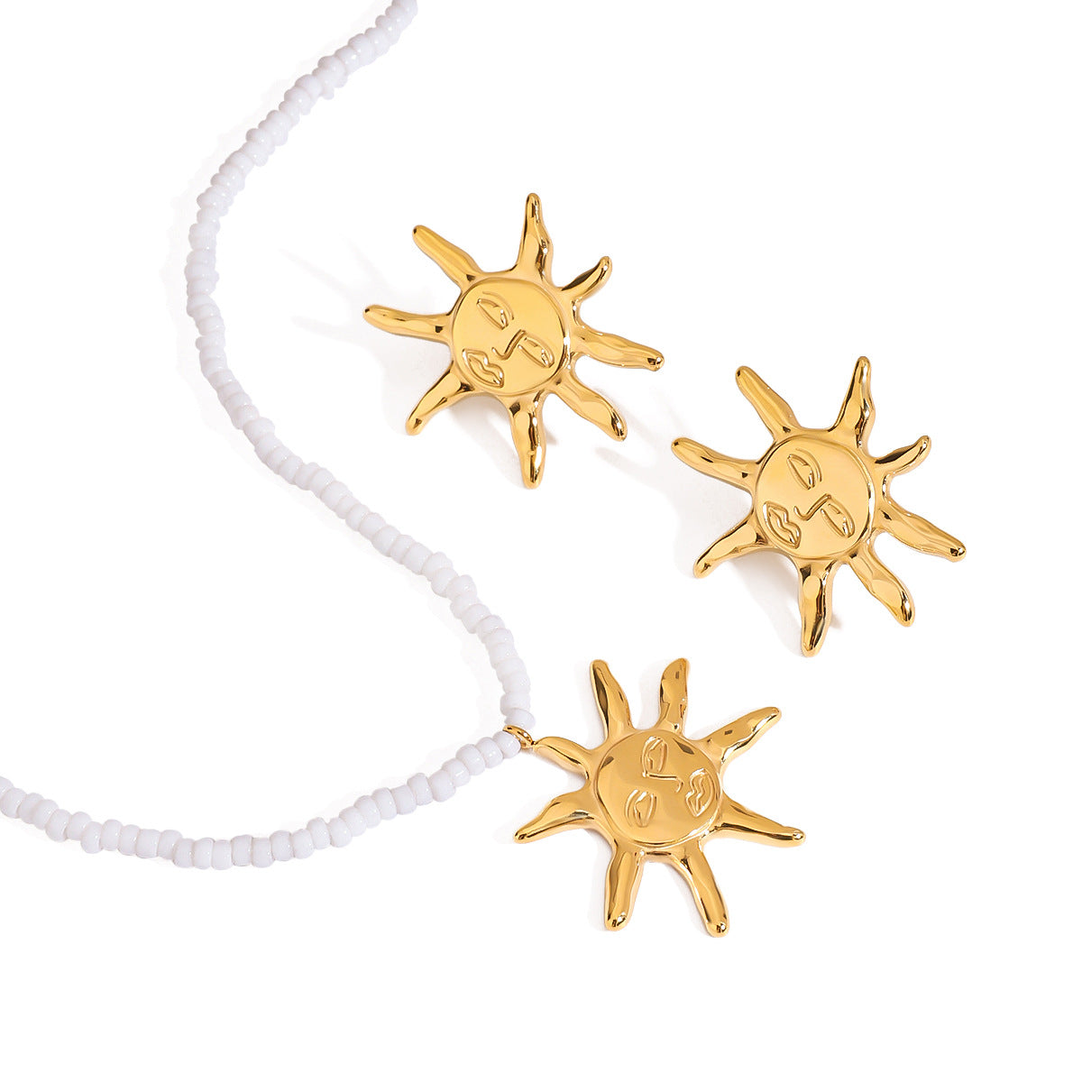 Minimalist 18K Gold Plated Titanium Steel Star Moon Pendant Necklace and Earring Set with Ball Chain for Women