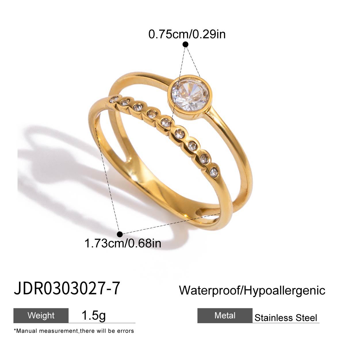 Anello Minimalista Geometrico in Acciaio al Titanio con Intarsio di Zirconi per Donne Gioielli Ipoallergenici in Acciaio Inossidabile