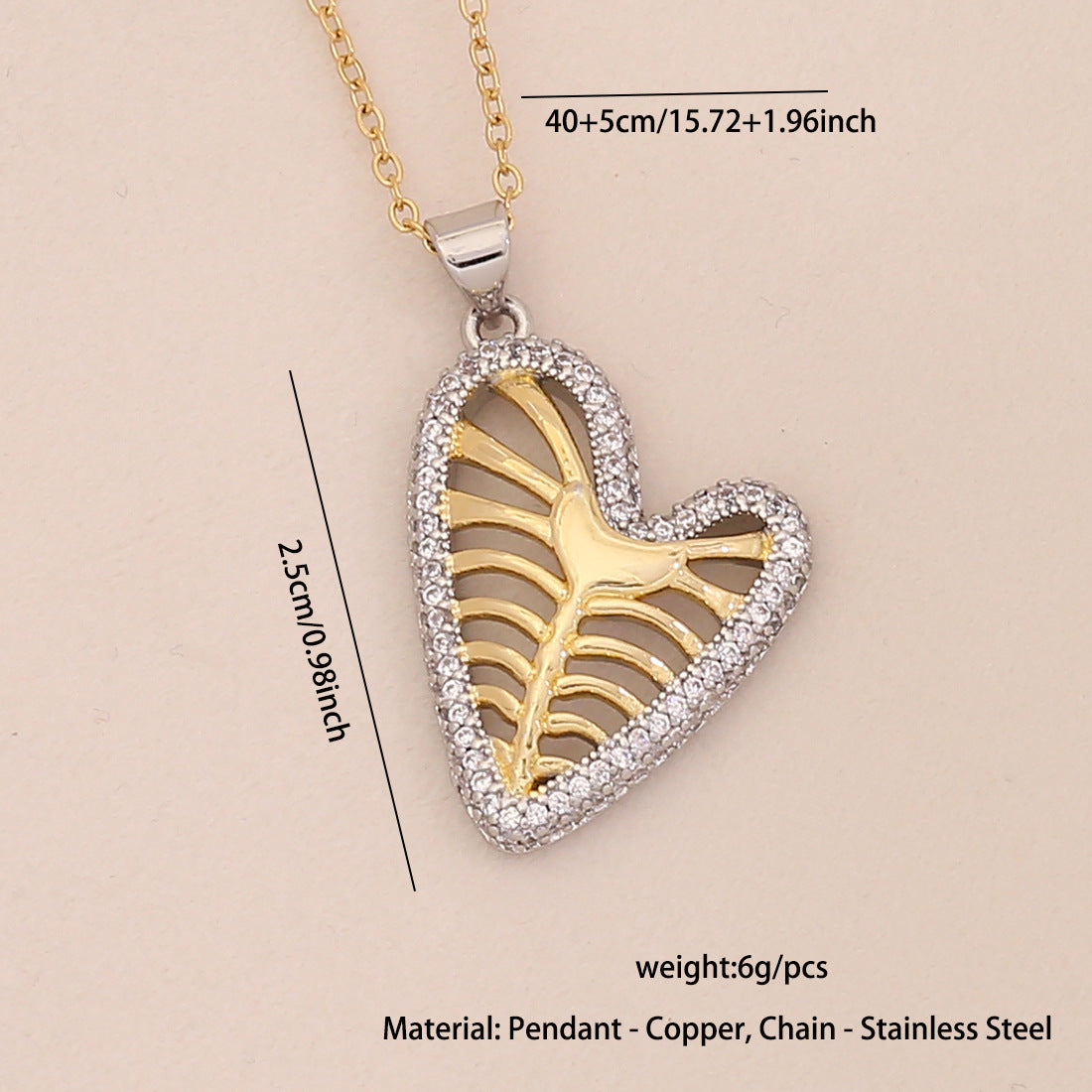 Fashionable Heart-Shaped Copper Pendant Necklace with Gold-Tone Accents for Women