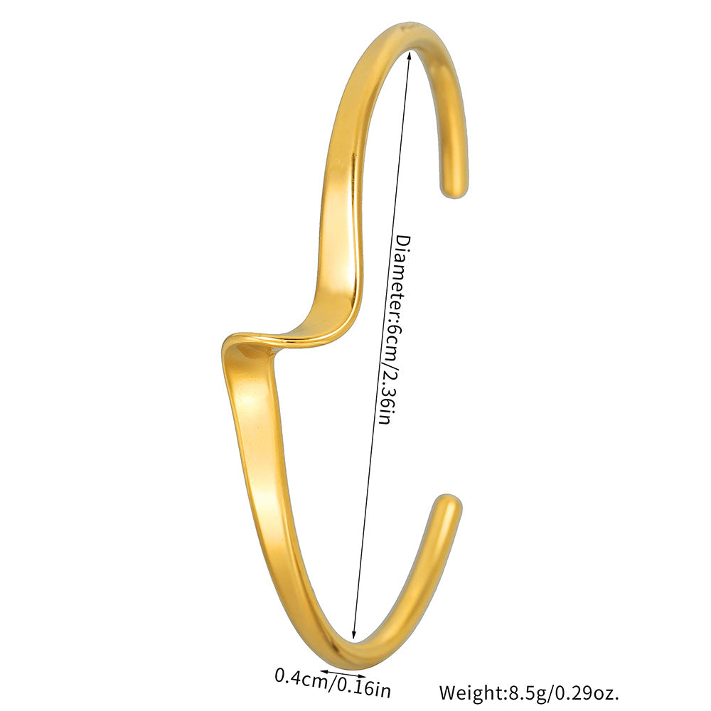 Minimalist Wave Pattern Stainless Steel Bracelet for Women with Geometric Design and Plated Finish