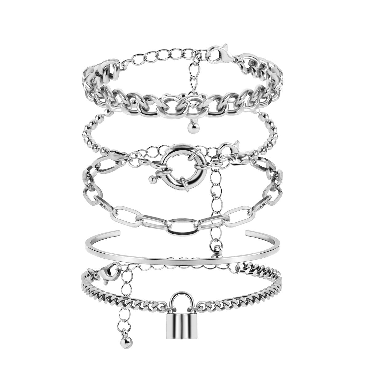 Punk Hip-hop Geometric Round Plated Alloy Bracelet Set for Women