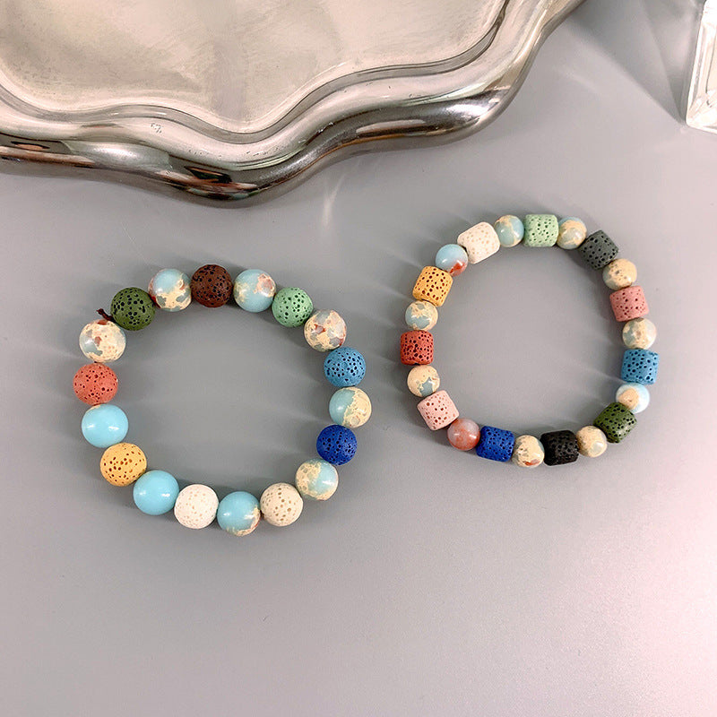 Multicolor Gradient Round Stone Bracelet Unisex Geometric Handmade Jewelry