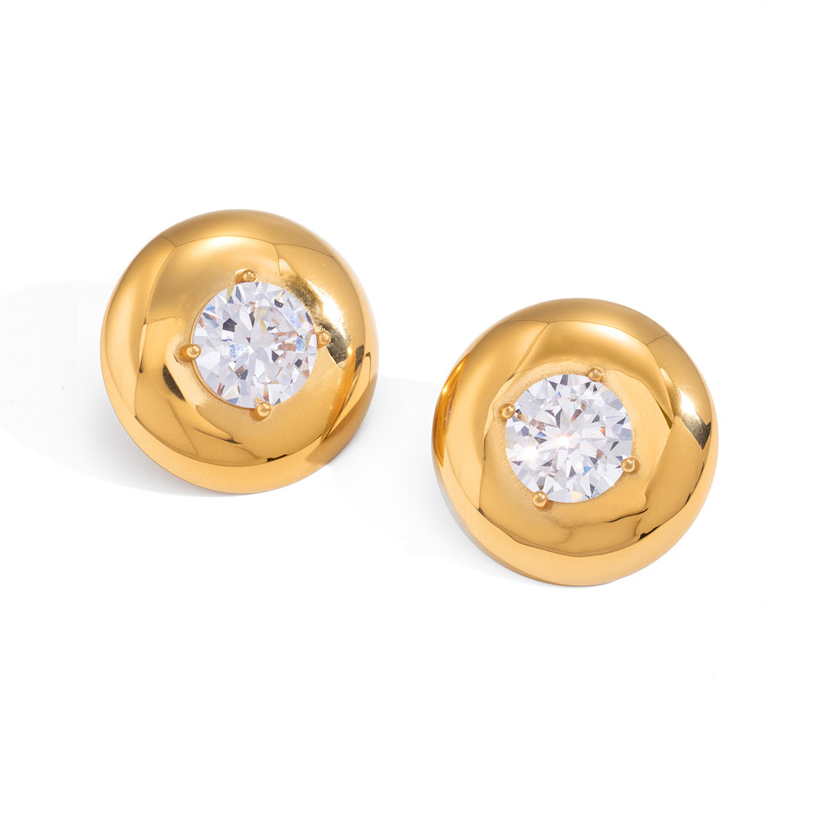 Minimalist Elegant Geometric Round Titanium Steel PVD Cubic Zirconia Stud Earrings for Women
