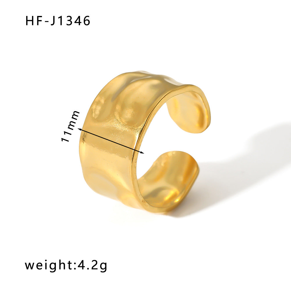 Anello Aperto Minimalista in Acciaio Inossidabile da Donna con Forma Geometrica e Finitura Placcata in Oro 18K Sottovuoto