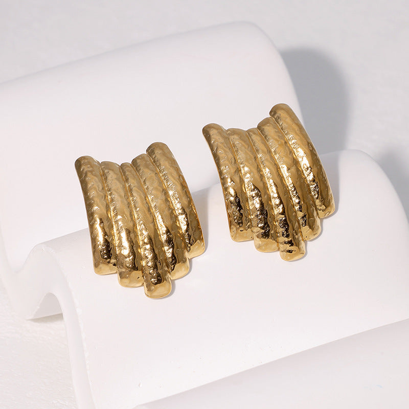 Vintage Geometric Stainless Steel Ear Studs for Women with 18K Gold Plating
