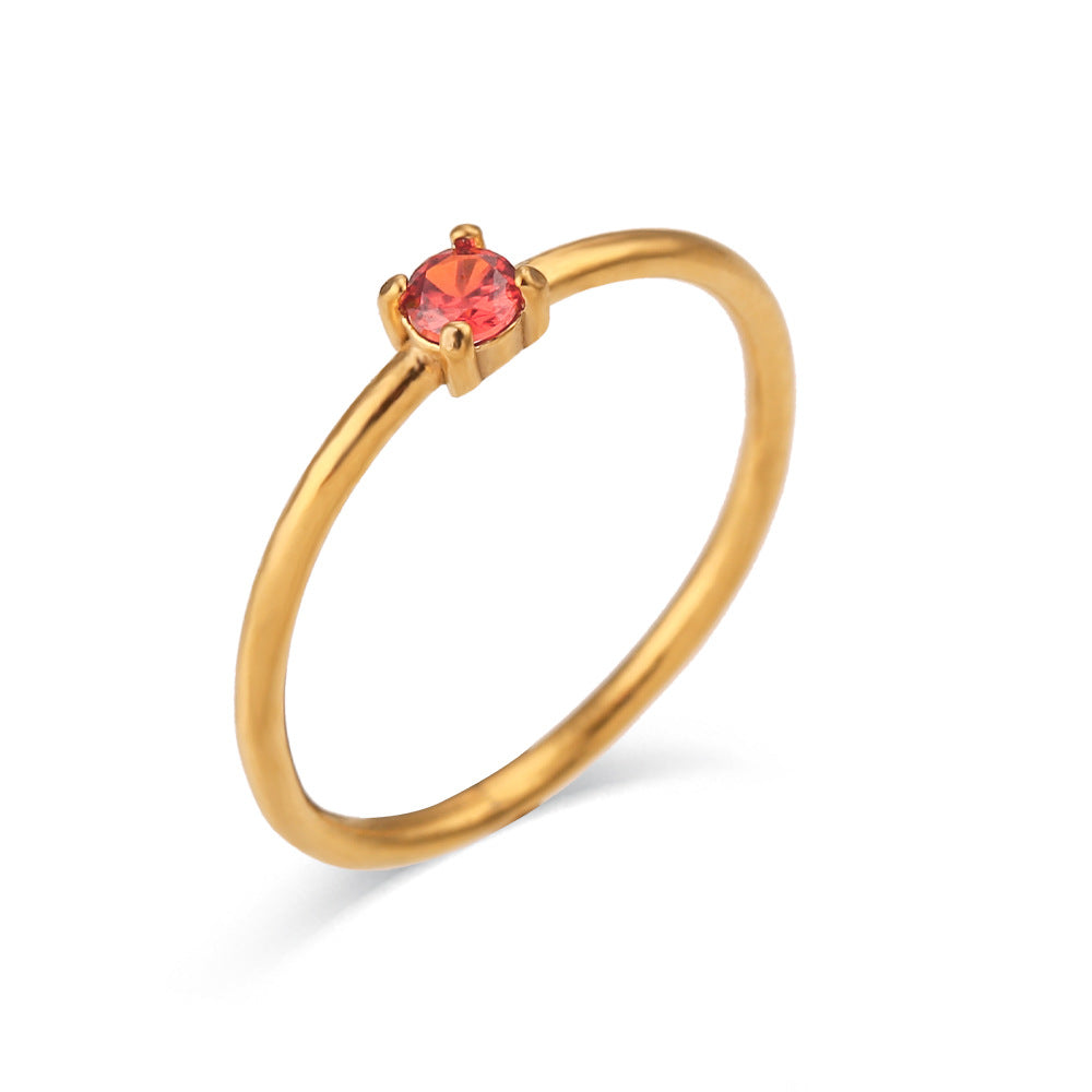 Minimalist Geometric Stainless Steel Plated 18K Gold Birthday Ring for Women