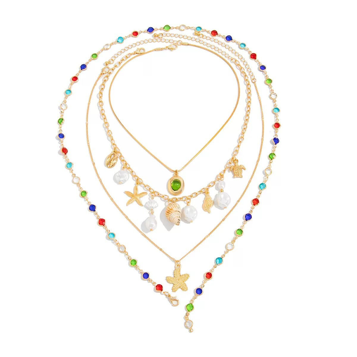 Geometric Cross Pendant Necklace with Imitation Pearl and Colorful Crystal Inlay for Women