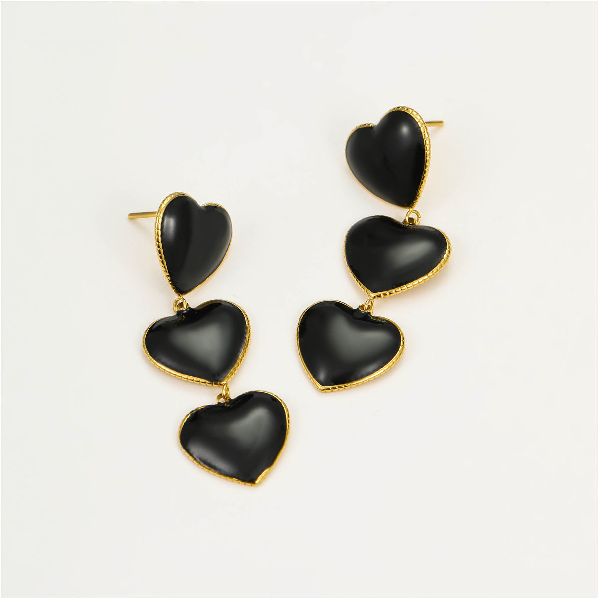 Pendientes de acero inoxidable en forma de corazón, estilo francés vintage, con baño de oro de 18 quilates y acabado esmaltado