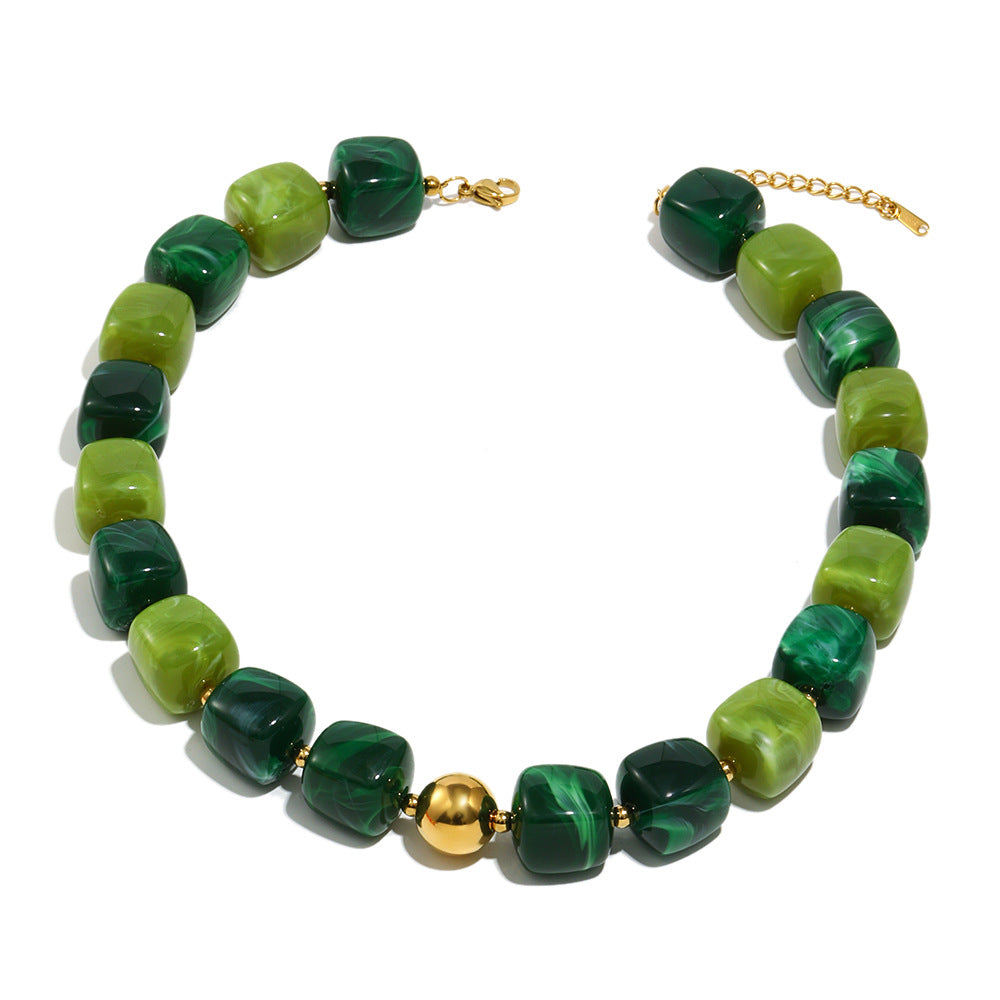 Collana con Pendente Minimalista Geometrico in Acrilico e Acciaio Inossidabile per Donna con Placcatura in Oro 18K