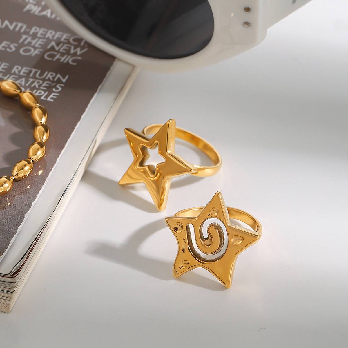 Minimalist Geometric Star Stainless Steel Plated Ring for Women