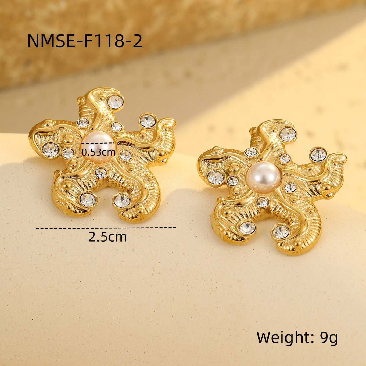Pendientes de acero inoxidable de moda con forma de estrella de mar y coral con acabado chapado para mujer