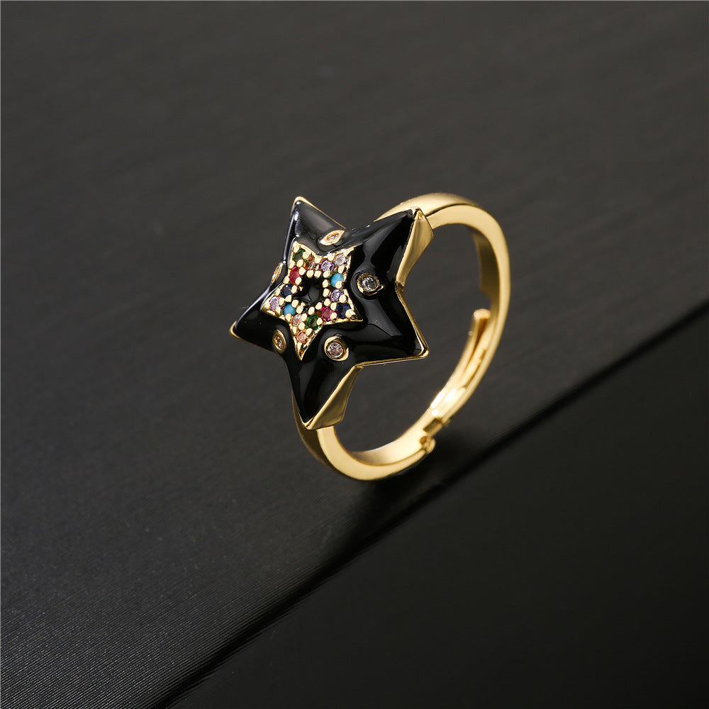Fashion 18K Gold Plated Brass Drip Oil Cubic Zirconia Star Ring for Women
