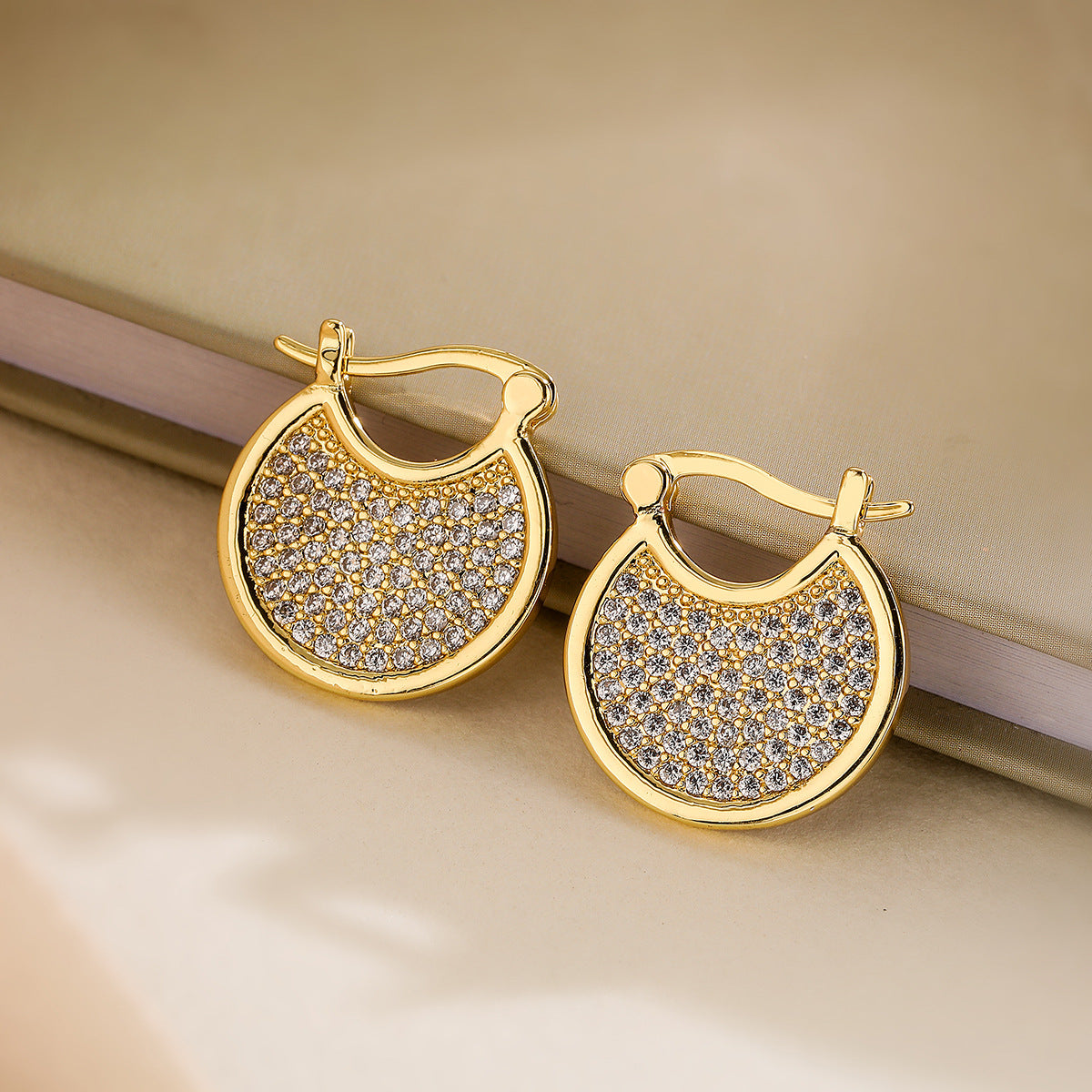 Minimalist Irregular Geometric Copper Earrings with Gold Plating and Zircon Accents for Women