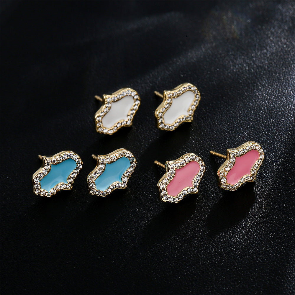Minimalist Geometric Hand-Shaped Earrings in Copper with 18K Gold Plating and Micro-Paved Zirconia